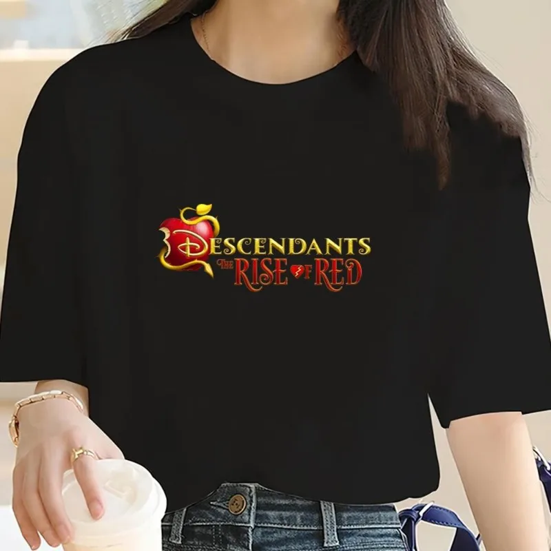 MINISO Disney Descendants Red Rising T Shirt Men Couple Combination Women Clothes Short Sleeve Collar Fashion Cotto