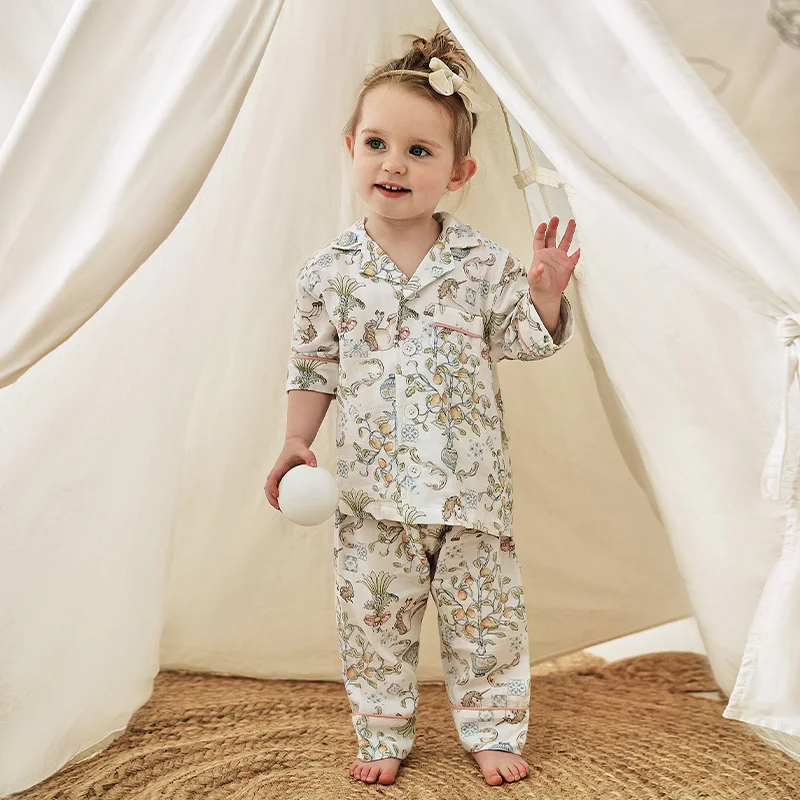 

Детский пижамный комплект OUYUN, летний, тонкий, из смесового вискозного шелка, дышащий, домашняя одежда, 2 предмета, для мальчиков и девочек, для сна