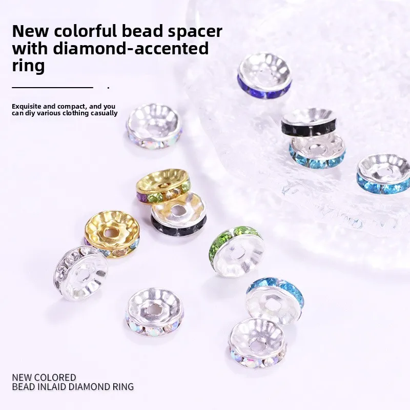 الماس الدائري حبة سوار مع الماس كريستال حافة مسطحة حجر الراين حلقة واحدة مختلط اللون متعدد الألوان Diy مجوهرات اكسسوارات