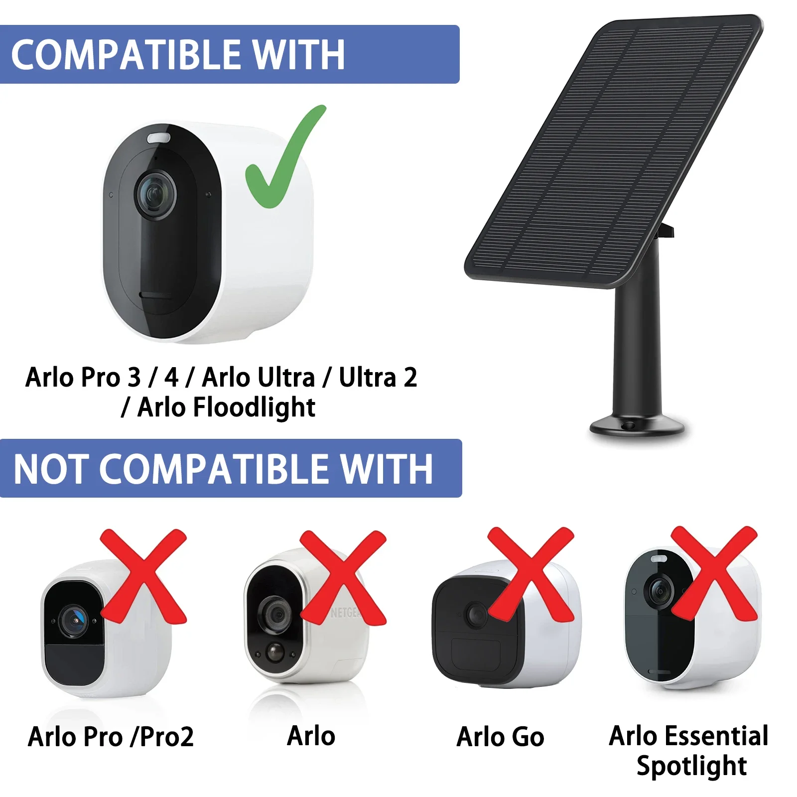 Imagem -04 - Painel Solar para Arlo Pro Pro Arlo Ultra Ultra go Pro 5s Suporte de Liga de Alumínio 13.1ft Cabo de Alimentação Preto 4w