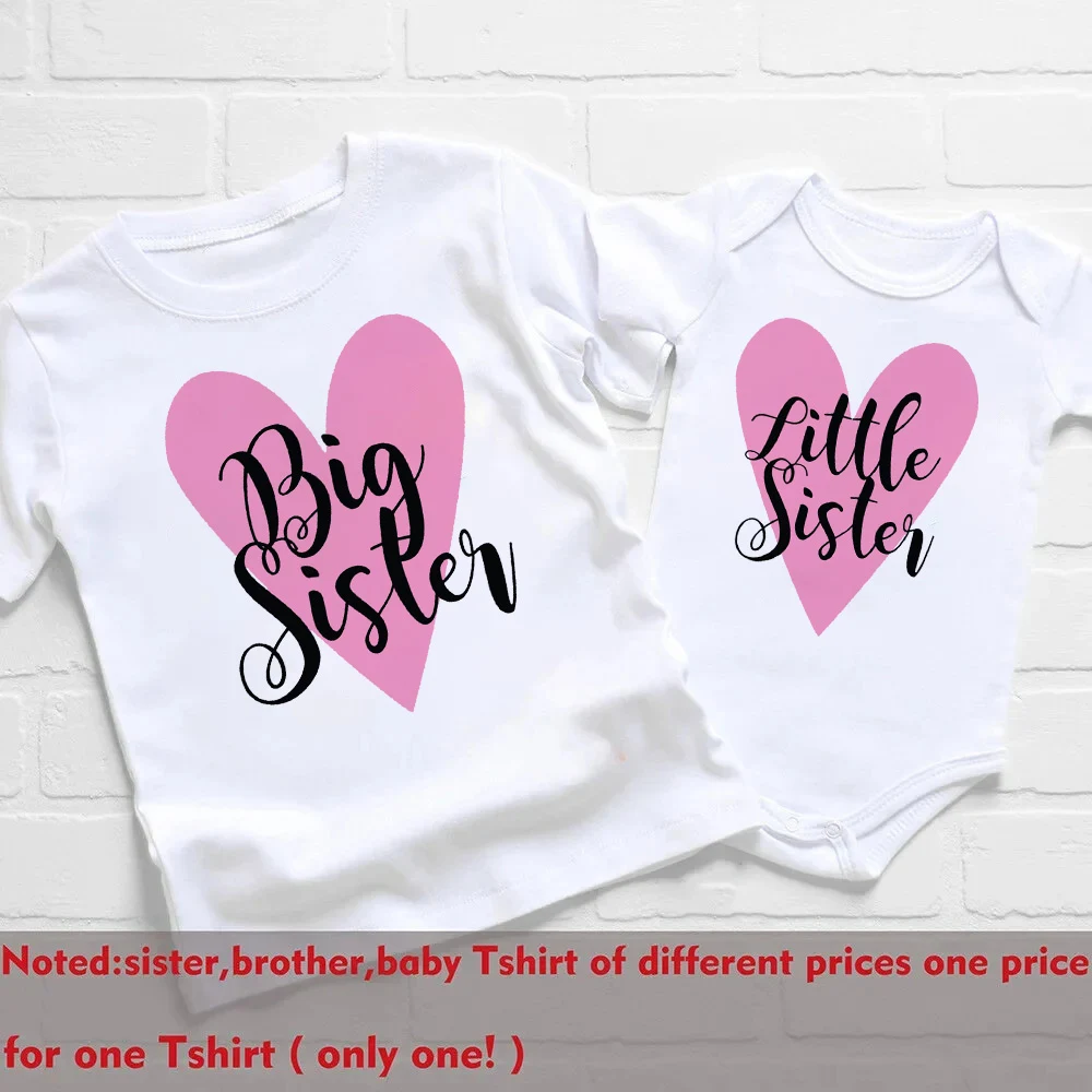 I Love My Big Sister/Little Sister Family Matching Shirt Girls T-shirt Tops Baby Romper Bodysuit Love Print Sibling Look Outfit