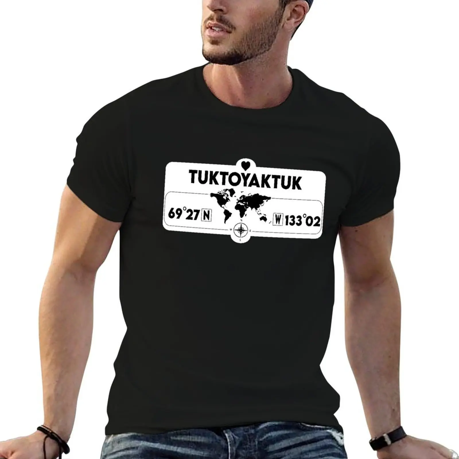 حزمة بوصلة الخريطة مع هدية جرافيك من القطن بنظام تحديد المواقع الفني قمصان Tuktoyaktuk تي شيرت إحداثيات تي شيرت مضحك تي شيرت رجل