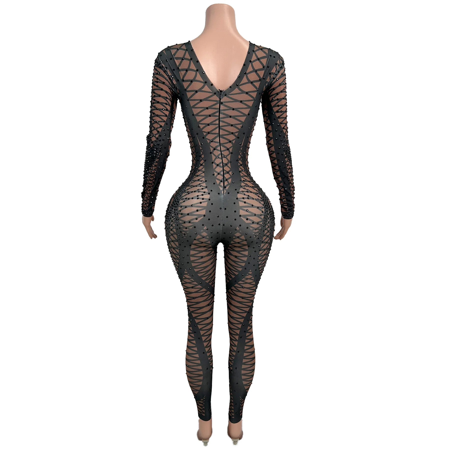 Sparkly Rhinestone Spandex Elastic Tight Fitting Jumpsuit Nightclub Party Stage Performance Wear Festival Celebrate Sexy Costume