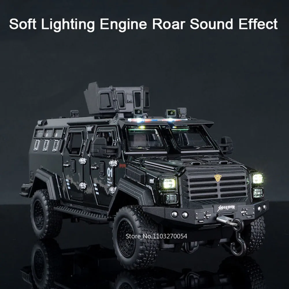 1:32 Legering Sabertooth Gepantserd Model Speelgoed Diecast Metalen Auto Trek Politieauto met Lichte Muziek Voertuig voor Peuter Kids Geschenken