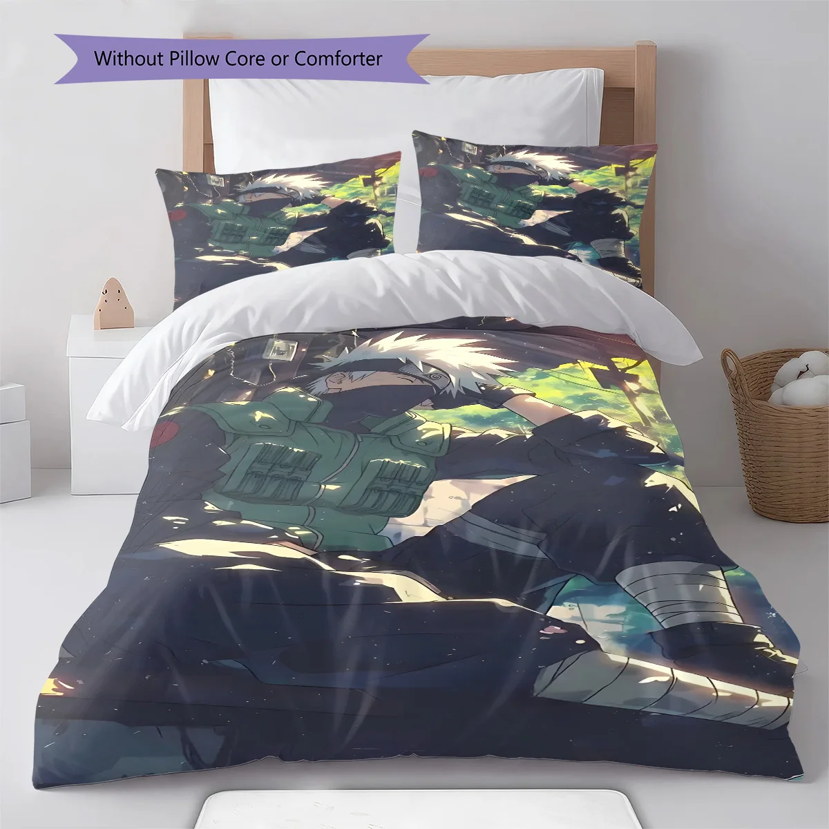 Naruto Big Eyes Battle Pose Bedding Set Anime Duvet Cover Polyester Soft Comforter Bedroom Set -QJY