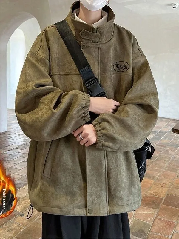 겨울 신상 남성 재킷 칼라 플리스 안감 캐주얼 스타일 소년용 미국 레저웨어 트렌디 스트리트웨어 청소년용