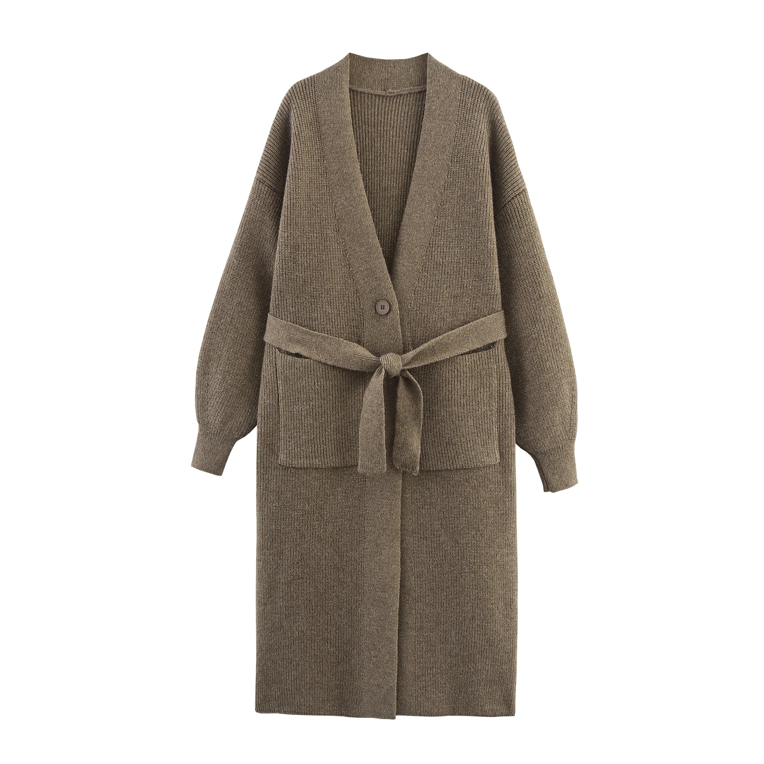 

SuperAen New 2025 Autumn Fashion Solid Color Long-sleeved Belt Knitted Coat European and American Style Women Oversize Sweaters