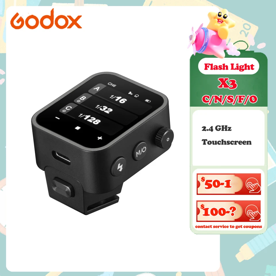 

Godox X3 TTL Беспроводная вспышка с триггером портативной легкой вспышки с OLED-сенсорным управлением на кончиках пальцев
