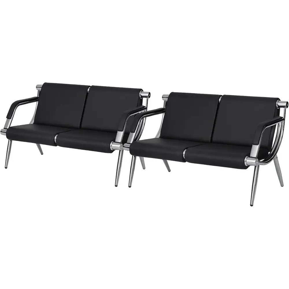 

2-Seat Office Waiting Room Benches with Arms, PU Leather, Suitable for Lobby, Business, Bank, Airport, Hospital, Black