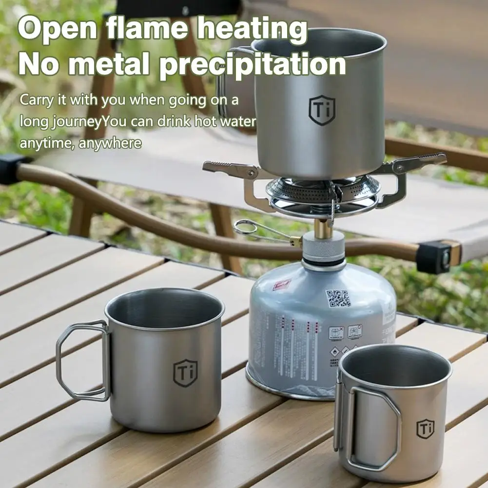 Titanium Alloy Camping Water Cup with Foldable Handle Camping Coffee Mug Ultralight for Outdoor Travelling Camping Hiking gallery 3