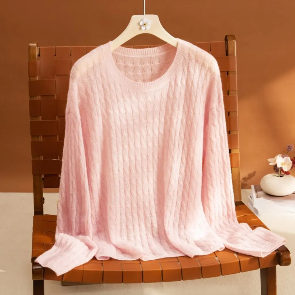 

Женский вязаный свитер с круглым вырезом, шелковая шерсть, новый осенне-зимний винтажный кашемировый трикотаж с блестящими частицами и цветком