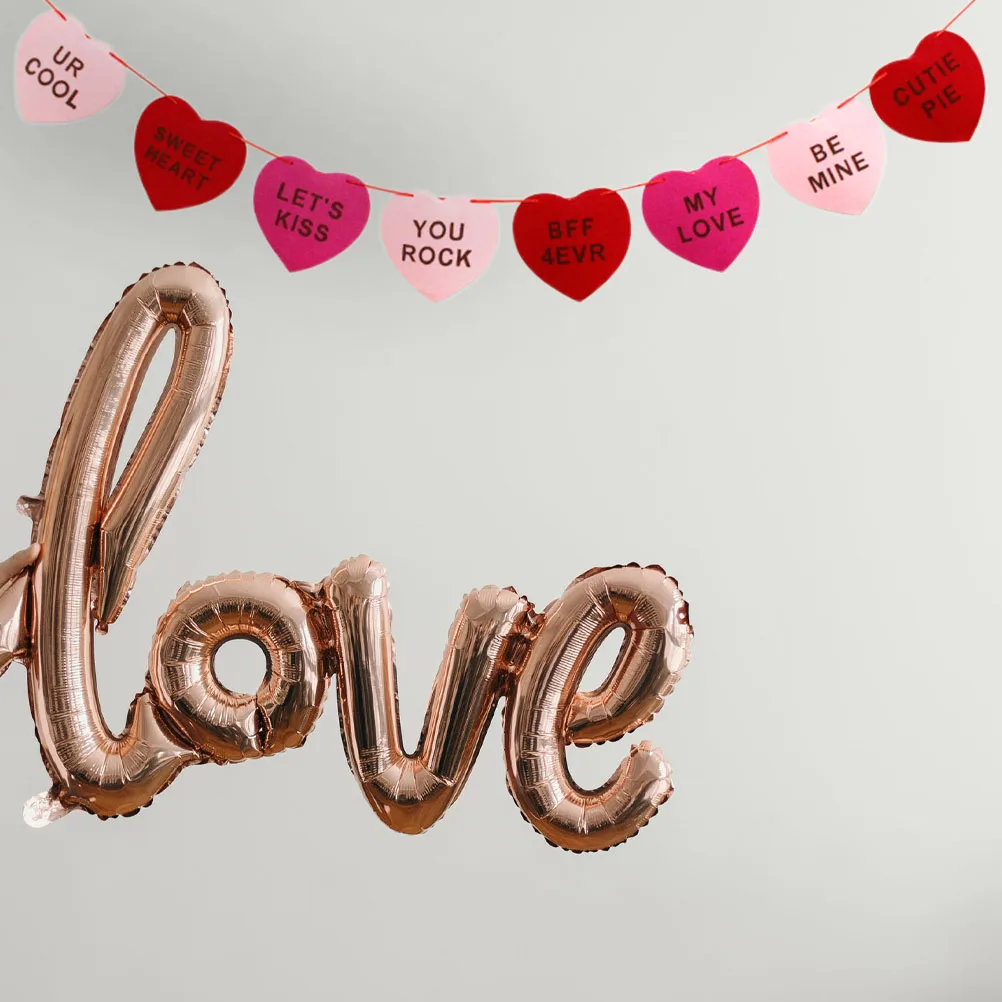 

Valentine's Day 3 Color Heart Letter Felt Garland Indoor Outdoor Party Banner Photo Prop Love Theme Home Decor
