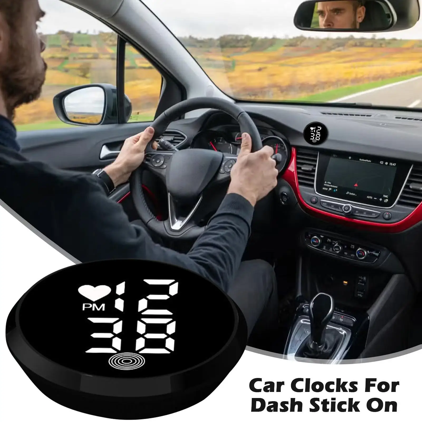 Stick On Clock For Car Dashboard Adhesive Vent Clocks Watch Small Stick On LED Time Display Timepiece Watch For Car Bike Truck