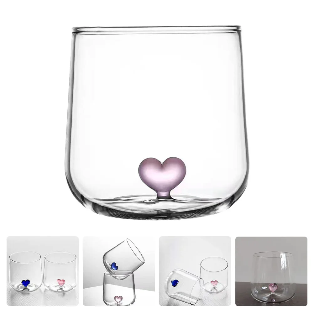 

Heart Decor Glass Cup Exquisite Water Mug Multifunctional Couple Cup Suitable for Home Hotel Restaurant Creative Beverage