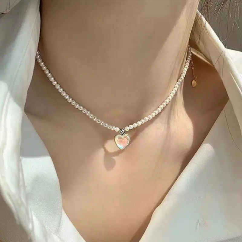 2022 y2k Fashion Sweet Girls Elegant Pearl Heart Pearl Necklace For Women Students Party Choker fairy grunge coquette Jewelry