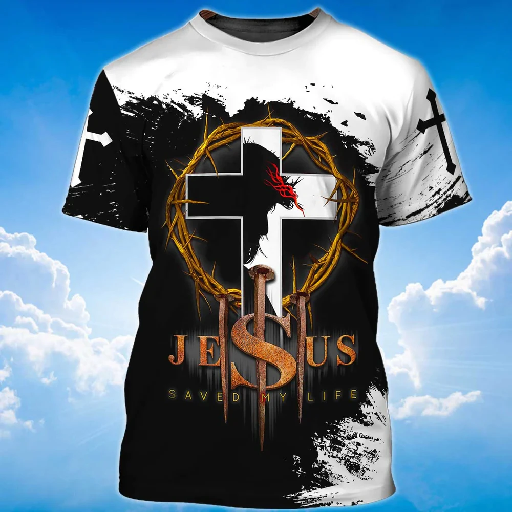 Jesus Graphic Men\'s T-shirt Top 3D Print Shirt For Men O Neck Oversized Sweatshirt Summer Casual Short Sleeve Tees Cheap Clothes