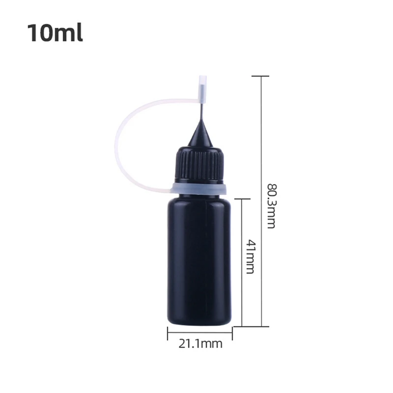 SEWS-10 Stuks Precisie Tip Applicator Flessen Zwart Metalen Naald Plastic Fles 10ML Precisie Tip Applicator Flessen