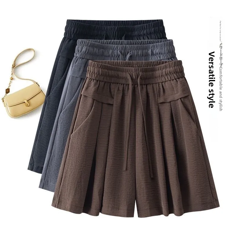 

Ледяной шелк Spor ort Брюки с драпировкой Тонкие длиной пять четвертей Повседневные свободные брюки с высокой талией и эластичной резинкой на талии для женщин среднего года