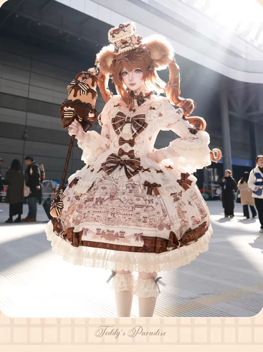 

Little Bear Workshop - Primted Sweet Lolita Dress, Long Sleeved Blouse by Mengfuzi PRE ORDER / 3 months