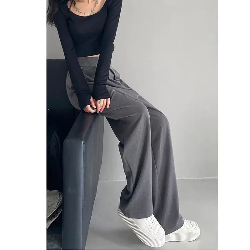 Pantaloni da donna classici a gamba larga pantaloni da ufficio Vintage Palazzo eleganti Casual neri pantaloni da donna a vita alta