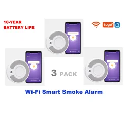 Tuya Smoke Detector with 10 Years Battery, WiFi Fire Alarm with Tuya App, Conforms to EN14604, VS03W, 3-PACK