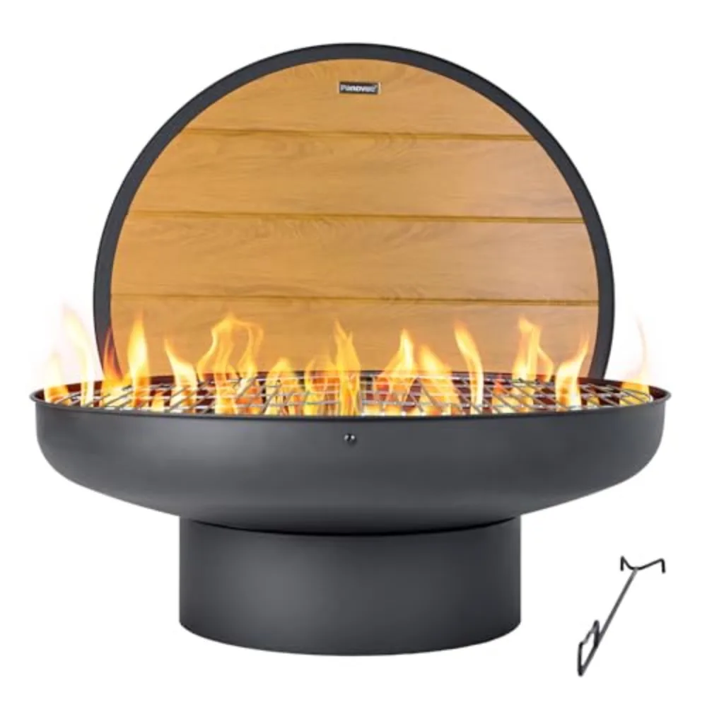 32in Fire Pit Table,Wood Burning Grill Firepit with Cover Lid | Heavy duty and Deep Fire Bowl, Grill Firepit