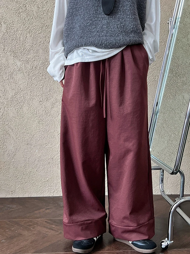 [EAM] High Elastic Waist Apricot Drawstring Long Wide Leg Pants New Trousers Women Fashion Tide Spring Autumn 2024 1DH7670
