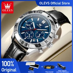 OLEVS-Montre classique pour homme, étanche, bracelet en cuir Shoous, chronographe, affichage de la date 24 heures, mode originale