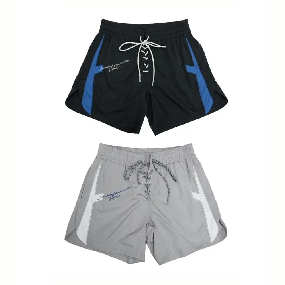 Calções masculinos contraste cor cadarço virilha jogging shorts moda respirável fitness casual ginásio esportes shorts roupas masculinas