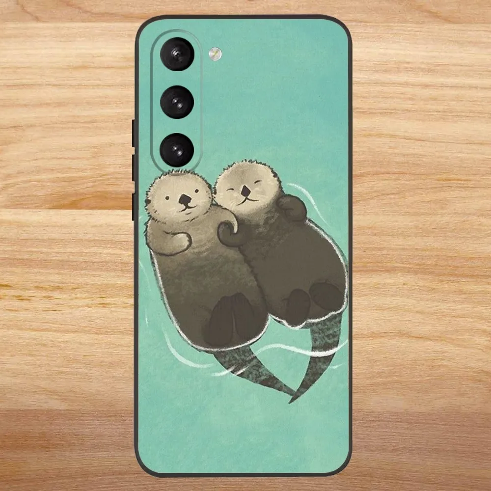 Cute Otter Lutra lutra Phone Case For Samsung S23,23,22,30,21,10,9,Note20 Ultra,Lite,Ultra,5G,Plus,FE,Black Soft Case