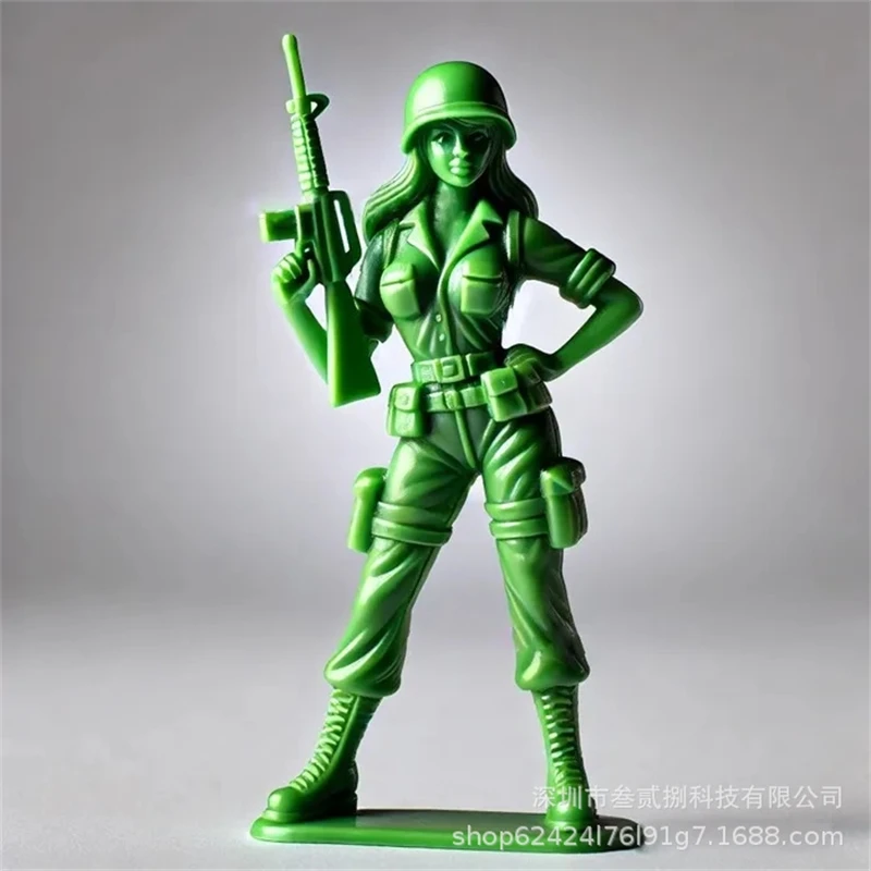 Funny Green Army Woman Desk Figure With Male And Female Soldiers Raising Middle Fingers, Quirky Office Table Decor For Gift