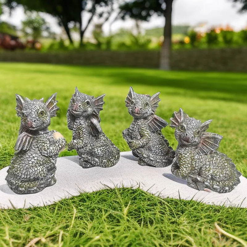 

New Garden Four Little Dragons Cartoon Creative Decorative Ornaments and Ornaments Outdoor Courtyard Resin Craft Ornaments