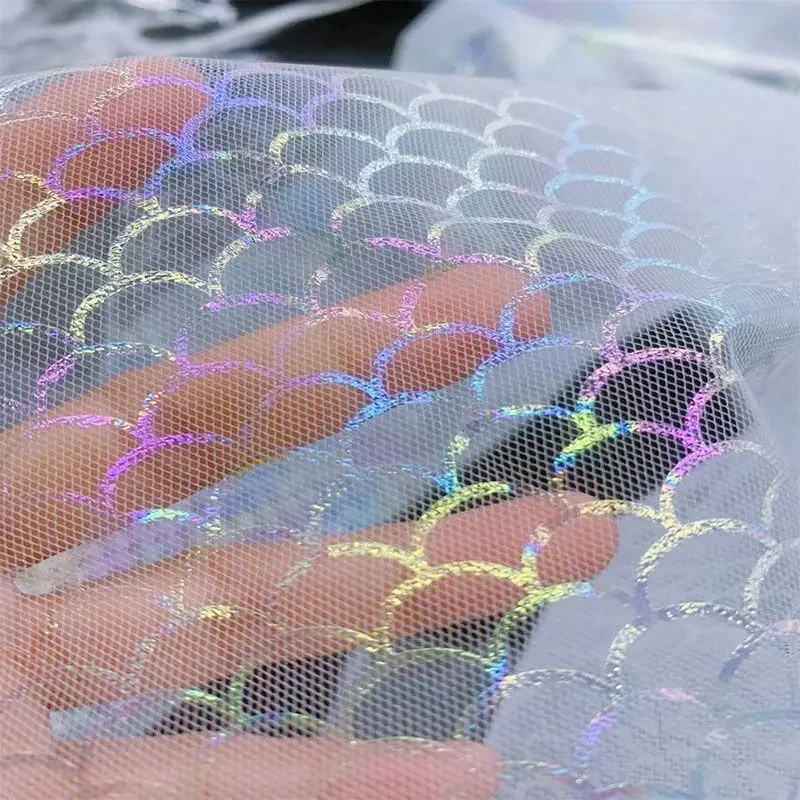 Iridescent fish scale gold-embossed net fabric for mermaid princess dress kids photography backdrop costume fantasy DIY projects