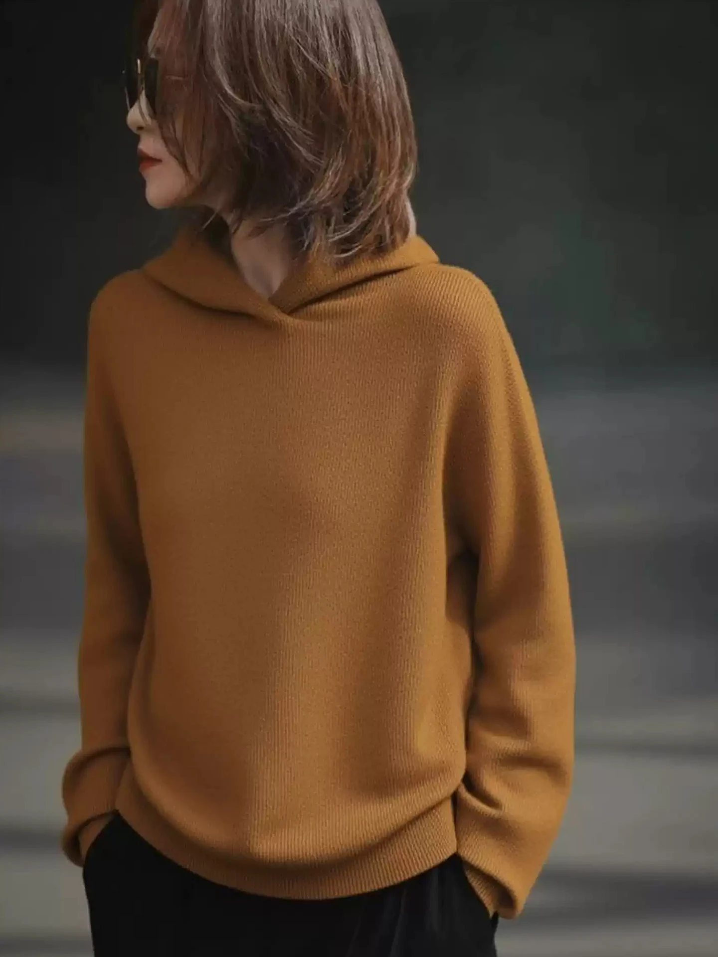 مريحة مقنعين خمر تريكو اللون طويل Sve سترة Faionable كسول Sle الكورية فضفاضة تناسب Camere الأعلى #1