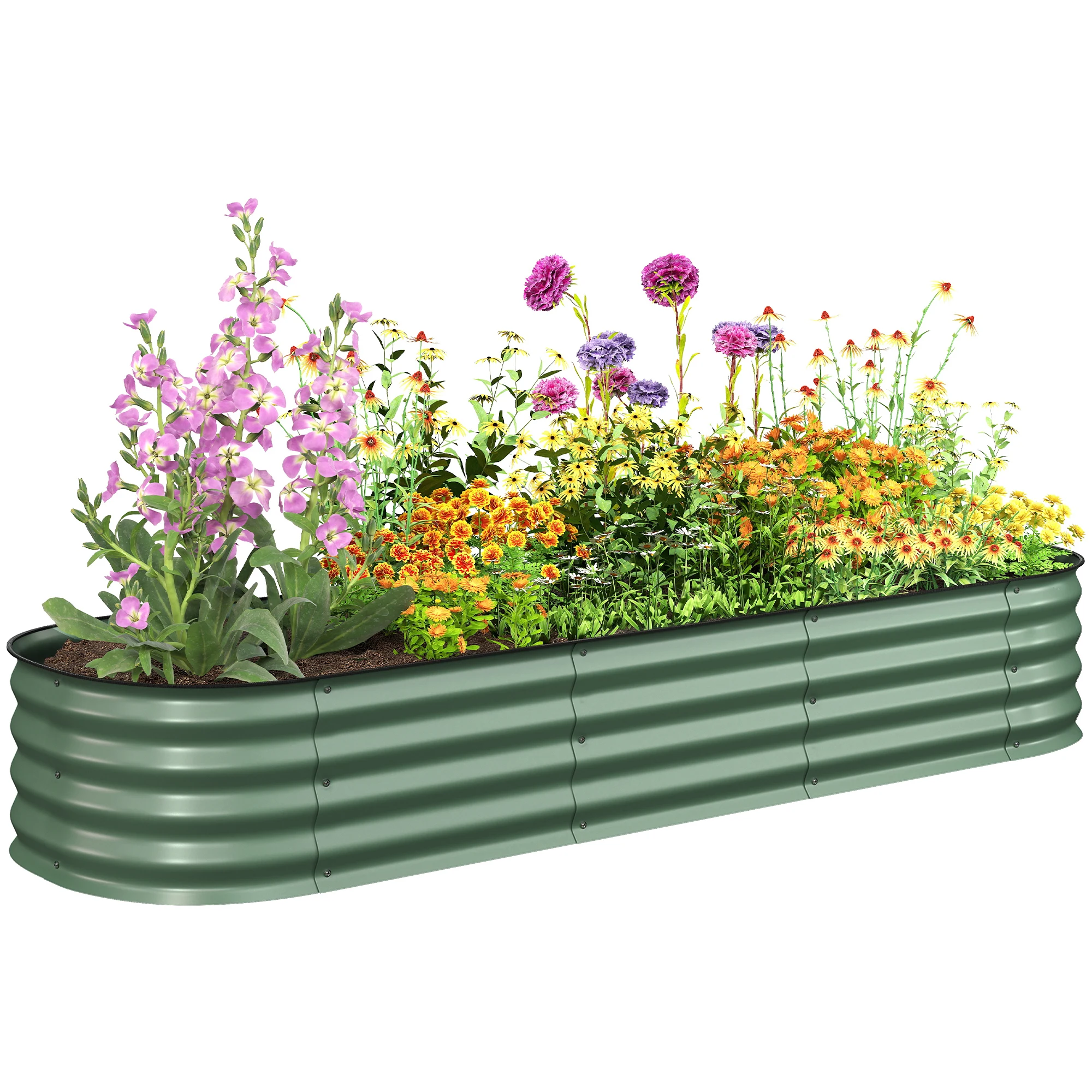 Galvanized Raised Garden Bed Planter Box, 6.4' x 2' x 1', Green