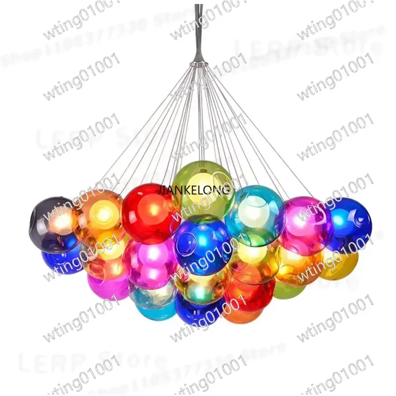 for Modern Home Colorful Glass Bubble Pendant Light Creative LED Chandelier Decor for Living Room Dining Area Kitchen Island