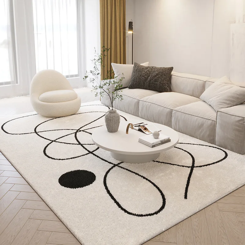 VIKAMA Living Room Faux Cashmere Light Luxury Thick Coffee Table Mat, Anti-slip Cream-style Floor Mat for Home Decoration