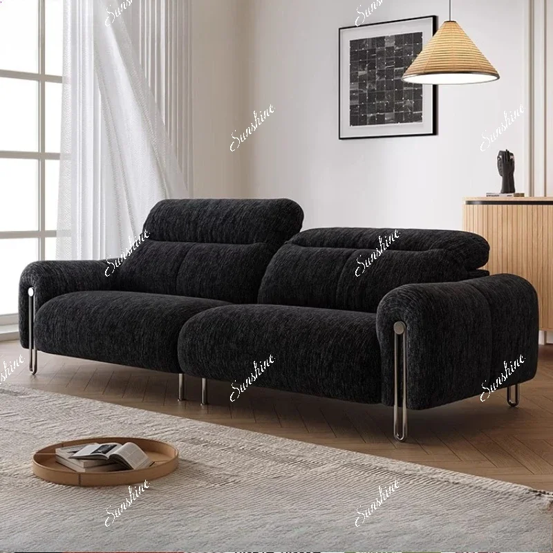 Adjustable backrest, high back headrest, black double chenille vintage vintage living room sofa