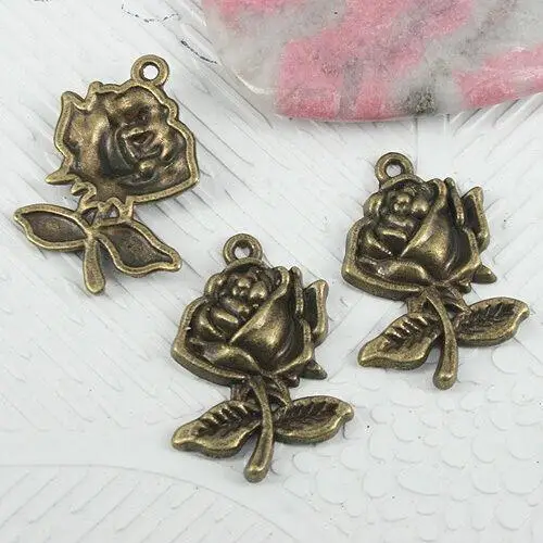 

20pcs 25*17mm hole 1.1mm antiqued bronze color 25x17mm rose flower design charms EF0870