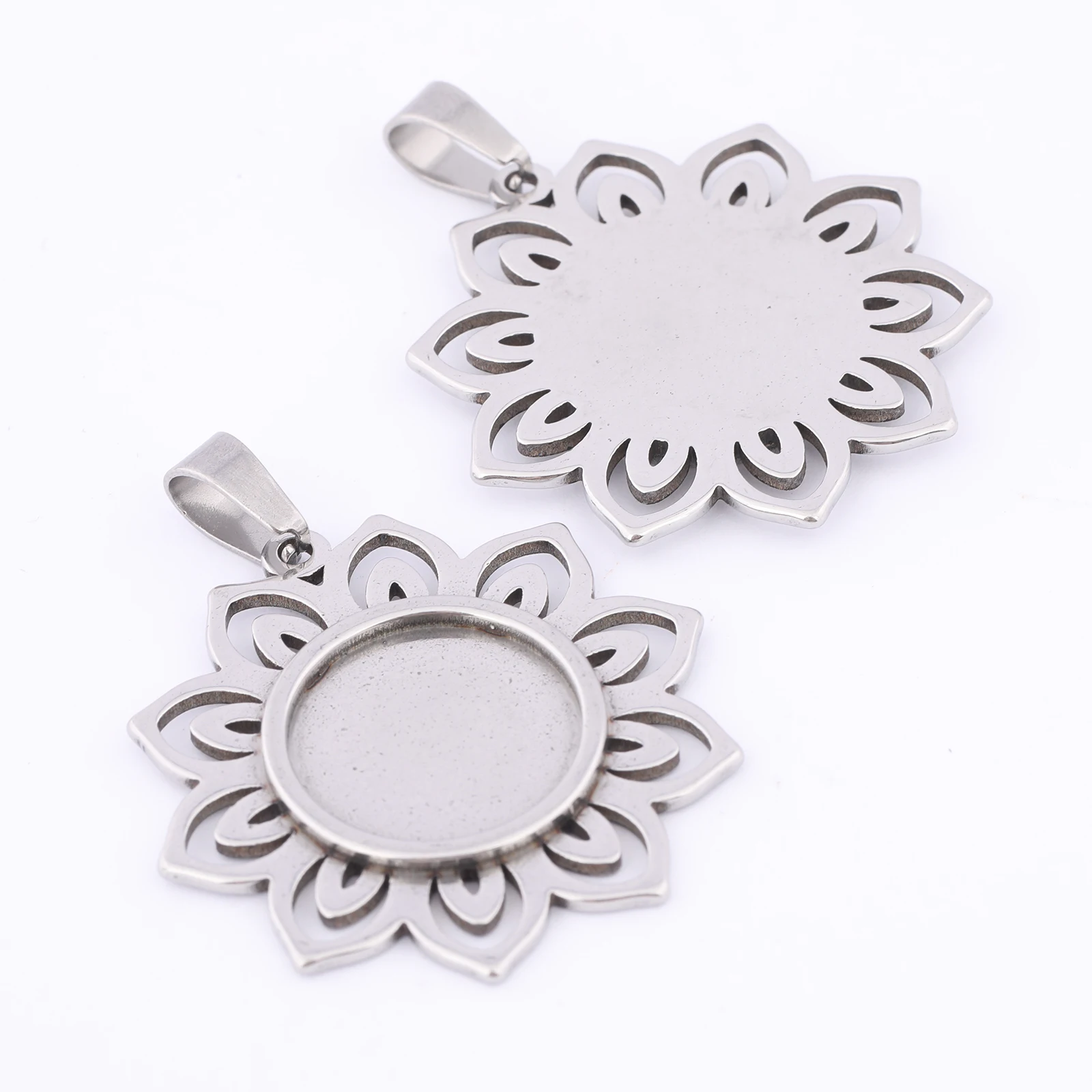 5pcs Stainless Steel Gold Plated 15mm Cabochon Base Settings Diy Flower Pendant Bezel Trays For Jewelry Making image 6