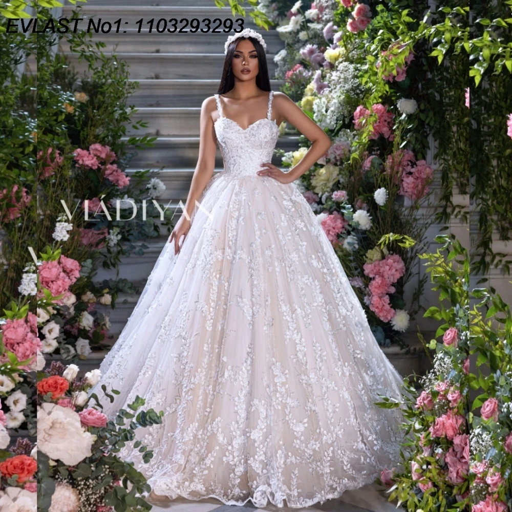 

EVLAST индивидуальное романтическое свадебное платье трапециевидной формы с цветочной кружевной аппликацией и кристаллами из бисера, свадебное платье невесты Robe De Mariee TBD131