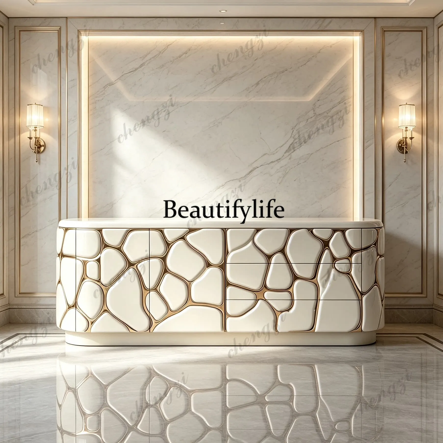 Light luxury relief, dining side cabinet, mansion living room decoration baking paint, geometric splicing entrance floor cabinet
