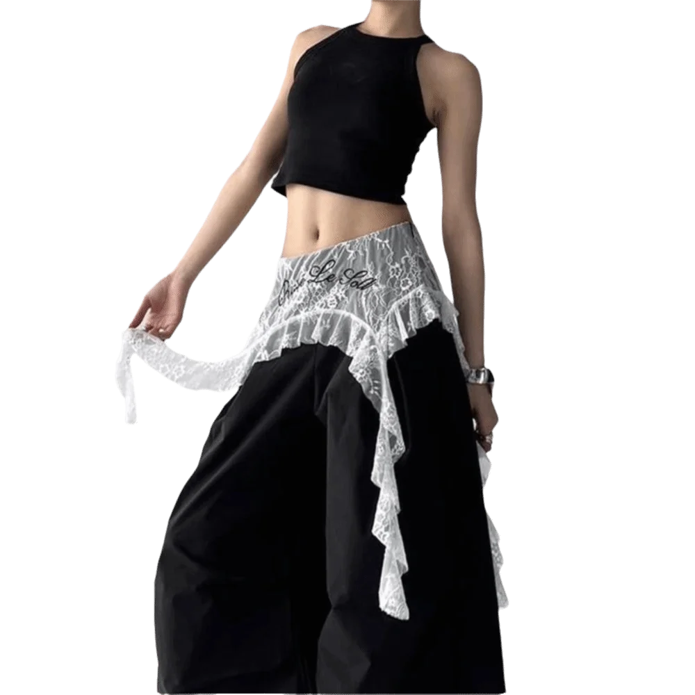 Mini jupe transparente en dentelle à fleurs brodées, Streetwear Y2K, jupe à volants à lacets, jupes plissées irrégulières Harajuku