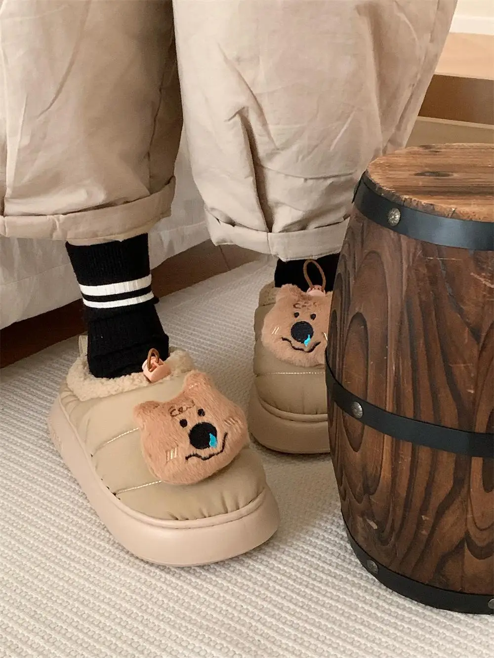 

Милые зимние нескользящие хлопковые тапочки для пары в корейском стиле, новая простая модель с тонкими полосками в стиле Dstring ex Moon oe