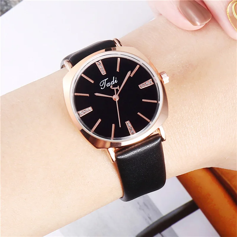 Women Quartz Watch Fashion Casual Lady Wristwatch Square Shaped Diamond Studded Small Leather Strap Elegant Female