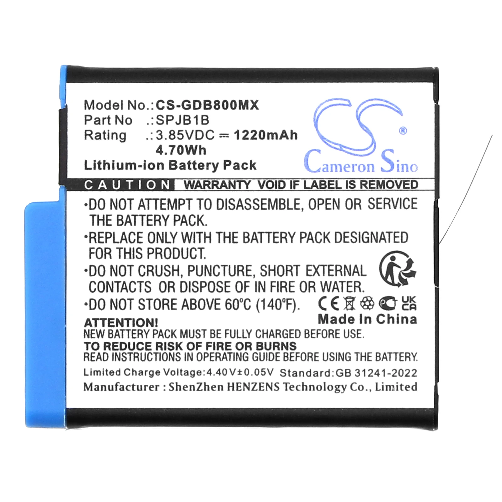 CS Replacement Battery for GoPro Hero 8 Black,Hero 7 Black,Hero 6 Black,Hero 5 Black,HD8.01,Hero 8, PN:SPJB1B 1220mAh / 4.7Wh