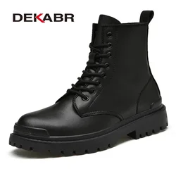 DEKABR – bottines montantes en cuir véritable pour homme, chaussures d'hiver à la mode pour moto, bottes de neige, taille 38 à 48