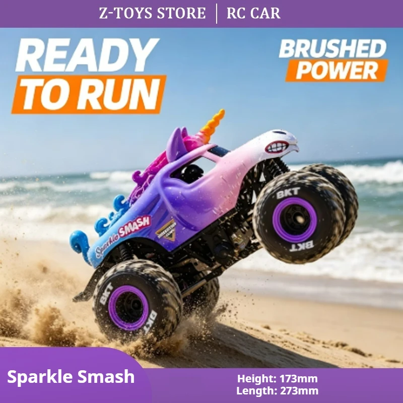 Losi 1/18 Mini LMT Sparkle Smash Unicorn RC Monster Truck, 4WD Solid Axle Electric Off-Road RTR Remote Control Car