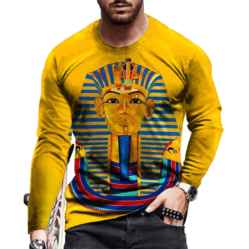 New Egyptian Hieroglyphs T-Shirts 3D Printed Men\'s Vintage Long Sleeve T Shirt Oversized Pullovers Tees Tops Clothing