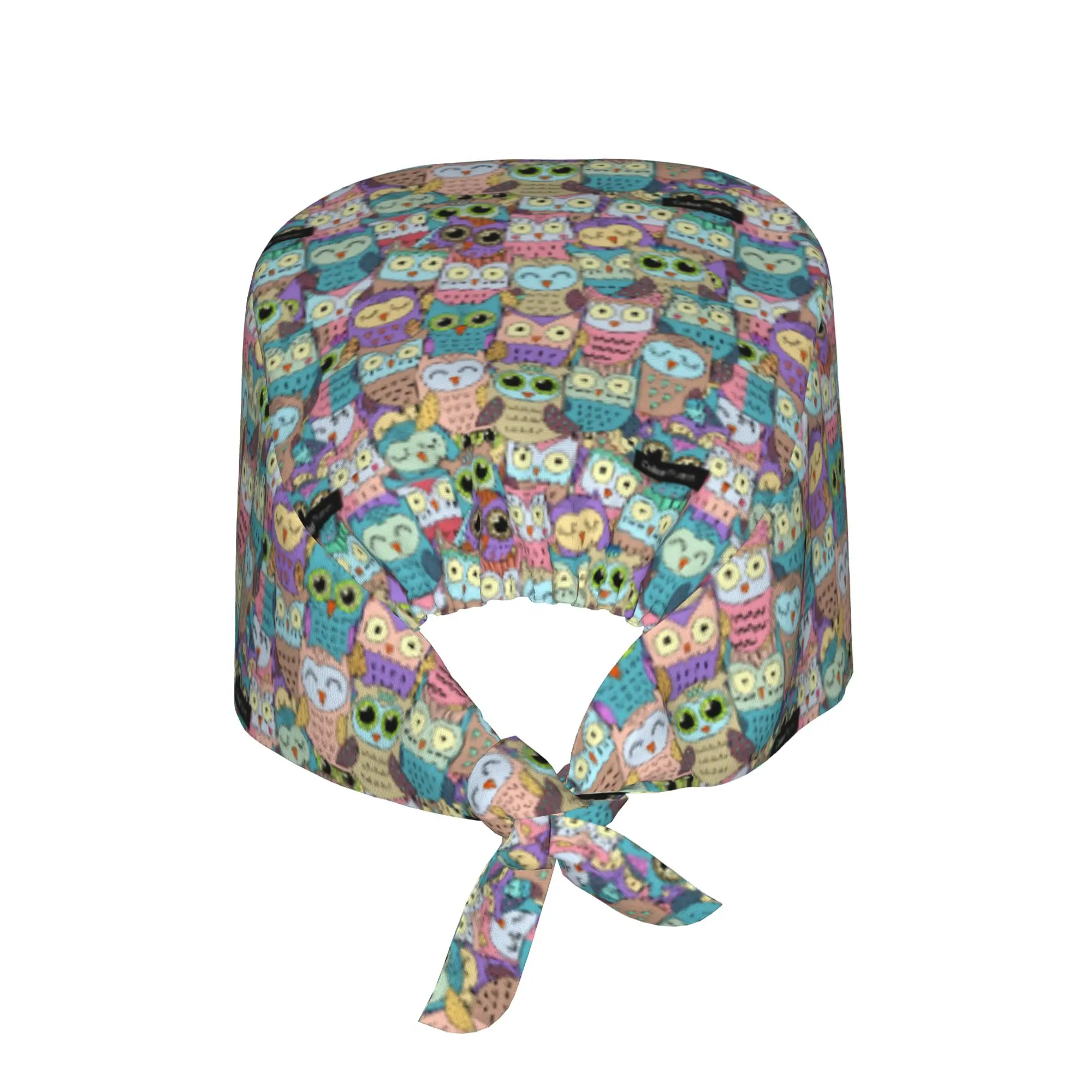 Funny Colourful Creative Owl Printed  Scrubs Cap Surgical Hats Women Men  Operating Room Cap Operator Hats Lab Works Hat